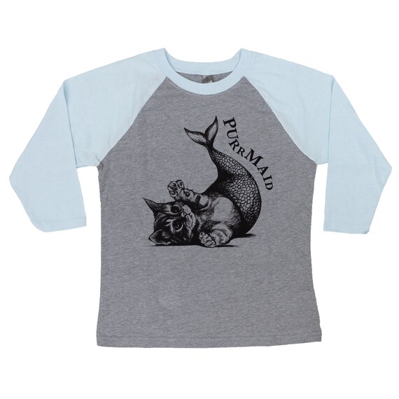 Cat Mermaid Kids Jersey Raglan T-Shirt Children 3//4 Sleeve Baseball Shirt Top