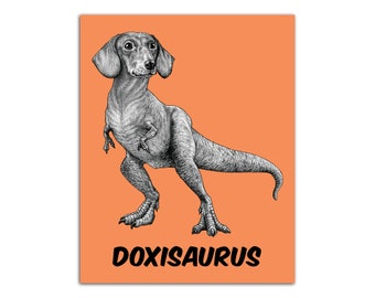 Impresión de arte Doxisaurus / Dachshund + TRex Hybrid Animal / Impresión de arte 8x10"