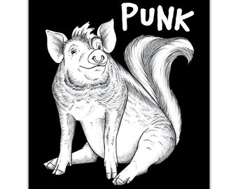 Punk Art Print | Pig + Skunk Hybrid Animal | 8x10" Art Print