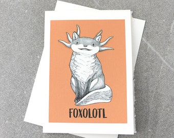 Foxolotl Greeting Card | Fox + Axolotl Hybrid Animal | Blank 5x7" Greeting Card