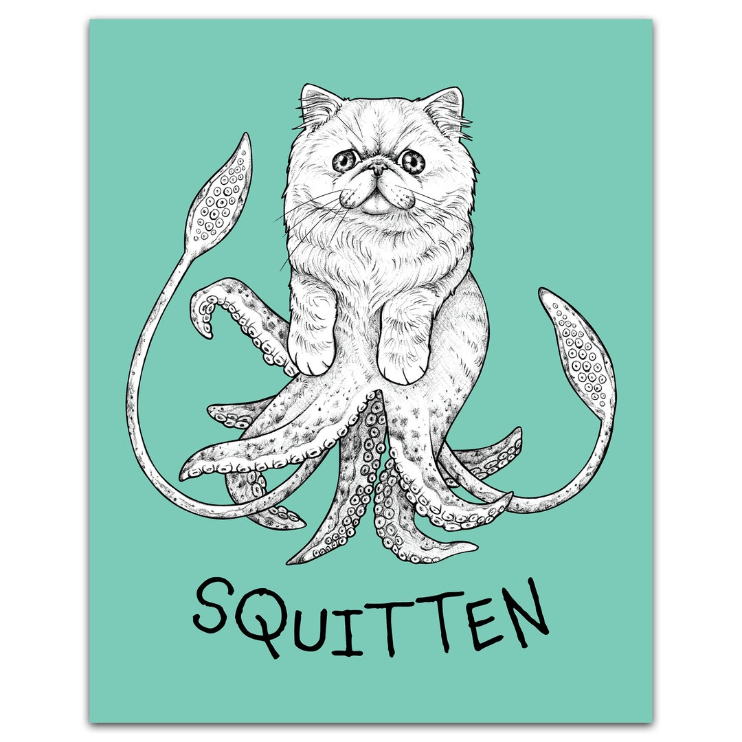 Squitten Squitten Color Print | Squid + Kitten Hybrid Animal Art - Etsy
