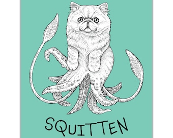 Squitten Art Print | Squid + Kitten Hybrid Animal | 8x10" Art Print