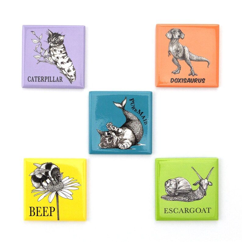 5 for 20.00 Hybrid Animal Fridge Magnet Deal Cat and Animal Hybrids Whatif Creations 2 inch Refrigerator Magnet Different Dog Breeds