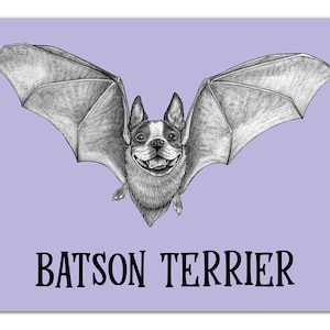 Batson Terrier Druck | Boston Terrier + Fledermaus Mischwesen Tier | 20x25cm Kunstdruck