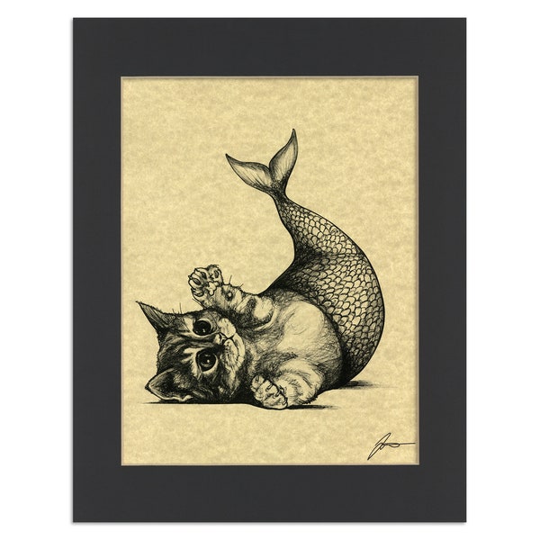 Purrmaid Parchment Print | Mermaid + Cat Hybrid Animal Art