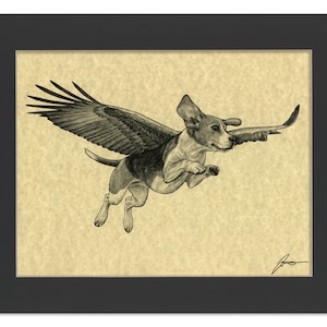 Beagle Eagle Parchment Print | Beagle + Eagle Hybrid Animal | 8.5x11&quot; Art Print in 11x14&quot; Black Mat