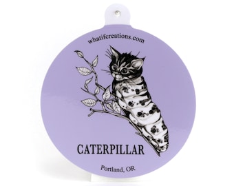 Rupssticker | Kat + Caterpillar Hybride Dier | 3" cirkel vinylsticker