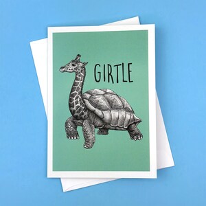 de voeux féminine | Animal hybride girafe + tortue | 5 x 7 po.