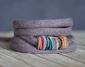 Handmade Copper Textile beads wrap bracelet - organic cotton wrap bracelet / boho bracelet