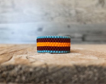 Modern Beadwoven Band Ring, Boho Thumb Ring, handwoven Beaded Ring