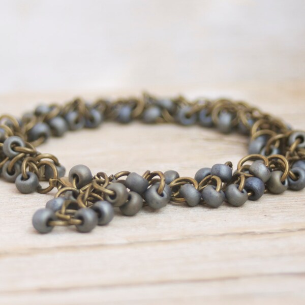 Japanese Seed Beads Beaded Brass Chain Bracelet