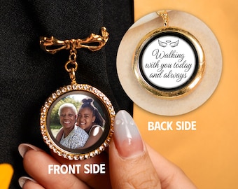 Walking With You Today and Always Charm, Custom Graduation Memorial Photo Pin Gift for Her, Graduation Gown Pin for Remembering Loved Ones