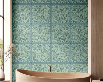 Green Maze Pattern Peel & Stick Wallpaper | Removable Modern Geometric Wall Art Mural | Bold Statement Design for Living Room or Office