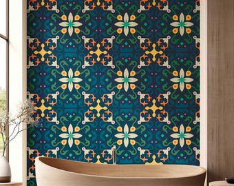Moroccan Garden Peel & Stick Wallpaper | Bold Geometric Wall Mural for Bathroom, Kitchen or Accent Wall | Removable Self-Adhesive Decor