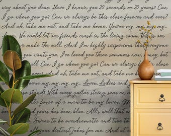Custom Song Lyrics Peel & Stick Wallpaper | Personalized Romantic Mural, Removable Deco - Bedroom Accent Wall, Anniversary or Wedding Gift