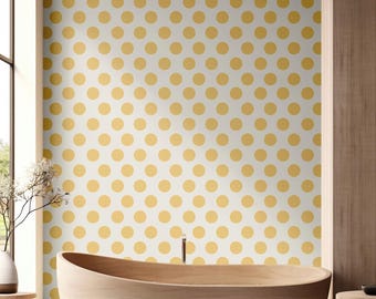 Retro Polka Dot Peel & Stick Wallpaper | Mid-Century Yellow Art Pattern | Removable Minimalist Bathroom, Kitchen or Nursery Wall Mural