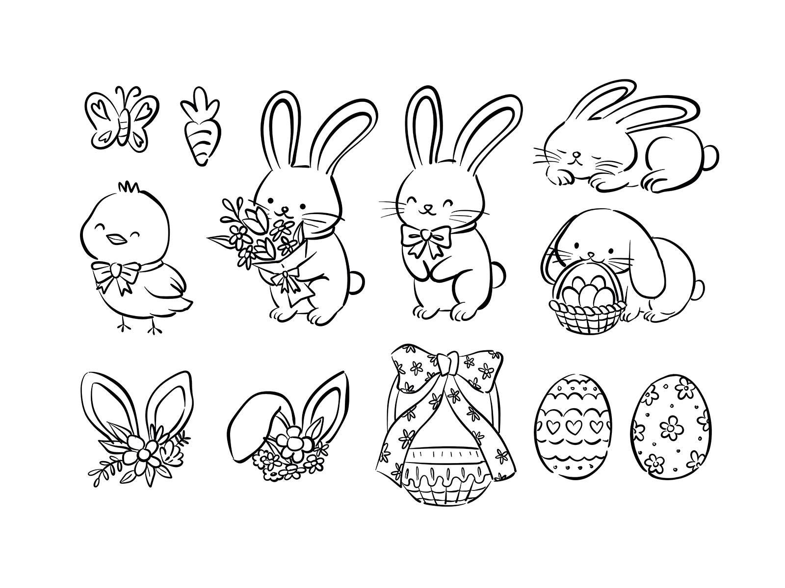 Bunny Doodle Clipart Bundle for Kids : Hand-drawn Spring Easter Designs ...