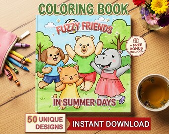 Fuzzy Friends Summer Coloring Book, Kids Kawaii Animals PDF