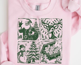 Santa Christmas Sweatshirt: Rudolph, Tree, Snowman, Gingerbread