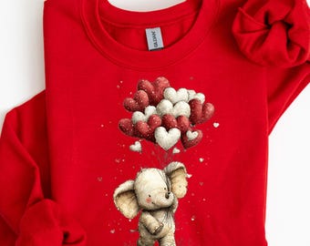 Valentine Elephant Heart Sweatshirt, Valentine Gifts Sweatshirt, Cute Valentine Gift, Animal Lover Sweatshirt, Gift For Her, Elephant Shirt
