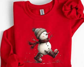 Cute Snowman Christmas Sweatshirt: Tree & Bow Graphic Tee, Preppy Christmas Colorful Sweatshirt, Family Christmas Gift