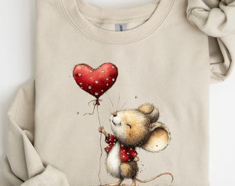Valentine Mouse Heart Sweatshirt, Valentine Gifts Sweatshirt, Cute Valentine Gift, Animal Lover Sweatshirt, Gift For Her, Mouse Shirt