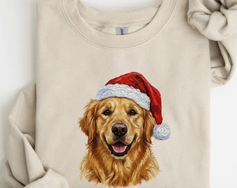 Christmas Golden Retriever FAUX! Sweatshirt , Funny Christmas Santa Hat Dogs T-shirt , Dog Mom Gifts, Christmas Dogs Tee, Dog Lover Gift