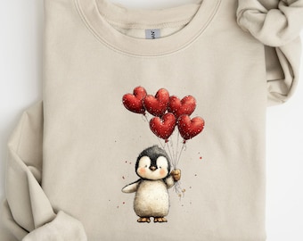 Valentine Penguin Heart Sweatshirt, Valentine Gifts Sweatshirt, Cute Valentine Gift, Animal Lover Sweatshirt, Gift For Her, Penguin Shirt
