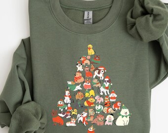 Christmas Cute Dog Tree Sweatshirt, Family Christmas Tee, Festive Holiday Sweatshirt, Dog Mom Christmas Gift, Dog Lover Gift