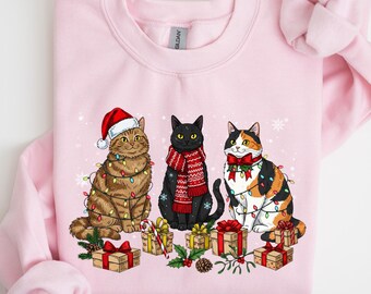 Cats Christmas Sweatshirt, Merry Christmas Tee, Cute Christmas Tee, Cat Sweatshirt, Cat Mom Gift, Cat Mom Sweatshirt, Funny Christmas Cat