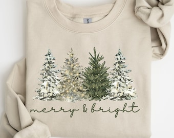 Cozy Merry Bright Christmas Sweatshirt: Cute Christmas Tree Tee, Cozy Christmas, Christmas Sweatshirt, Preppy Christmas