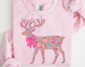 Coquette Flora Reindeer Christmas Sweatshirt: Cute Christmas Deer Tee, Cozy Christmas, Christmas Sweatshirt, Preppy Christmas, Gift for Her