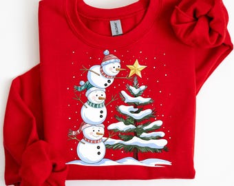 Cute Christmas Snowman Sweatshirt: Christmas Tree Tee, Retro Christmas, Christmas Gift, Cute Christmas Tee