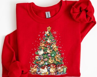 Chicken Christmas Tree Sweatshirt, Funny Christmas Shirt, Holly Family Christmas, Christmas Gift,   Christmas Farm Tee, Chicken Mom Gift