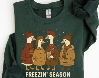 Freezing Season Christmas Sweatshirt, Winter Goose Christmas Shirt, Cute Christmas, Christmas Gift,  Preppy Christmas Tee