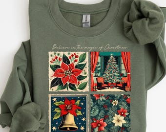 Retro Christmas Tree Sweatshirt, Magic Jingle Bell Christmas Sweatshirt, Cozy Christmas Shirt, Family Christmas , Christmas Gift