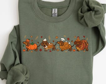 Thanksgiving Dachshund Sweatshirt , Funny Thanksgiving Turkey T-shirt , Fall Vibes, Pumpkin Season, Turkey Day Tee, Funny Dogs, Cute Dog