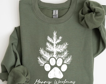Merry Wolfmas Christmas Tree Sweatshirt, Dog Paw Christmas Tree  Tee, Cute Christmas Tee, Dog Lover Sweatshirt, Dog Mom Gift, Pet Lover Gift