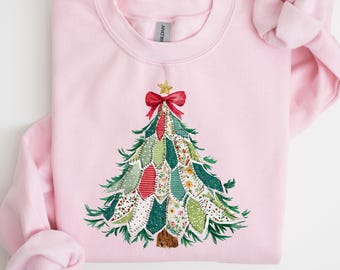 Christmas Patchwork FAUX! Sweatshirt: Merry Christmas Tee, Coquette Christmas Tee