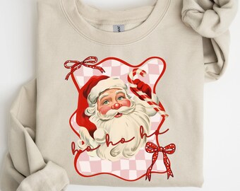 Santa Ho Ho Ho Christmas Sweatshirt, Preppy Christmas Sweatshirt, Cozy Christmas Shirt, Family Christmas, Christmas Gift