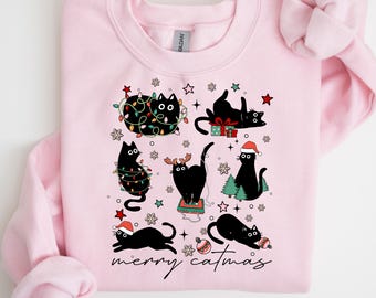 Cat Christmas Sweatshirt, Christmas Shirt, Christmas Tree, Christmas Shirt, Christmas Gift, Cute Christmas Tee, Black Cat
