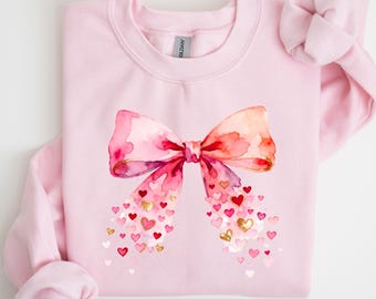 Coquette Valentine Hearts Bow Sweatshirt, Valentine Gifts Sweatshirt, Couple Gift, Romantic Couple Sweatshirt, Gift For Her