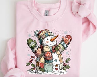 Snowman Patchwork FAUX! Christmas Sweatshirt, Cozy Christmas Shirt, Family Christmas, Christmas Gift, Christmas Vibe Tee, Christmas Gift