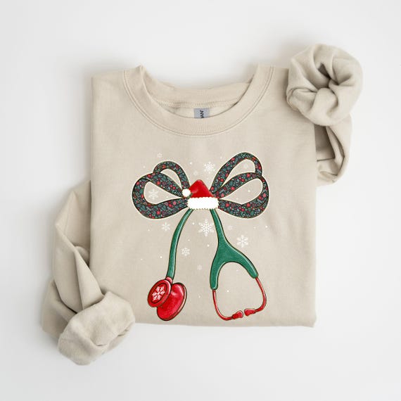 Christmas Nurse/Doctor (FAUX) Sweatshirt, Coquette Stethoscope Christmas Gifts Sweatshirt, Christmas Nurse Gift, Christmas Doctor Gift