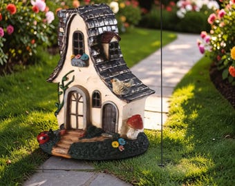 Resin Fairy Tale Dwarf House Miniature Garden Cottage Ornament Rustic Yard Decoration for Patio Planter Balcony or Home Decor