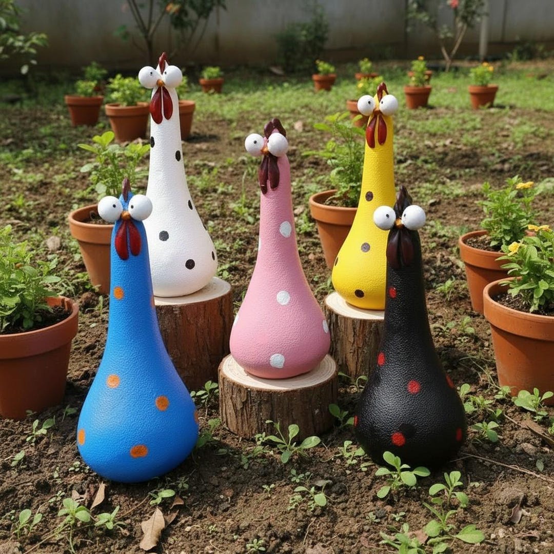 Spring Statues Colorful Chicken Garden Statues Polka Dot Outdoor Yard Decor Spring ...