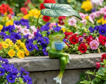 Funny Reading Frog Garden Statue Coffee Frog Figurine Fairy Garden Decor Patio Yard Ornament Gift Mothers Day USA UK CA