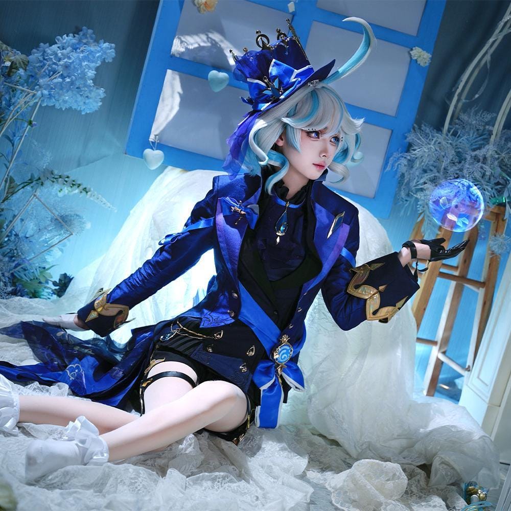 Genshin Impact Cosplay Furina Zwarte Vorm Kostuumset(S Genshin Impact Cosplay Furina Zwarte Vorm Kostuumset(S