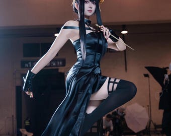 Yor Forger Cosplay, Anya Cosplay Costume, Women's Black Dress, Anime Apparel