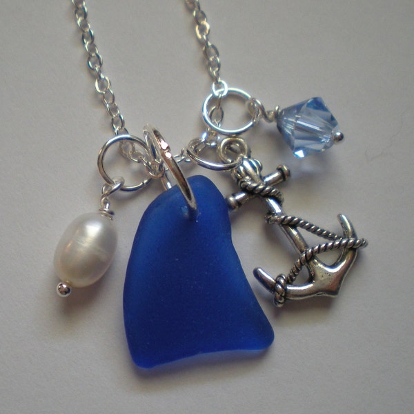 sea glass necklace, sea glass pendant, sea glass jewelry, anchor necklace, anchor pendant, anchor jewelry, beach wedding